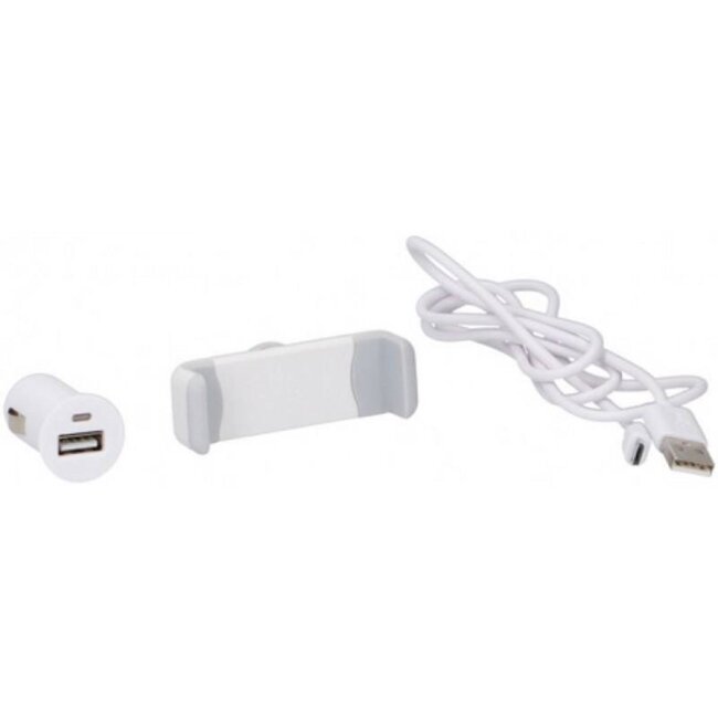 All-Ride USB autolader set - micro USB kabel - telefoonhouder - wit