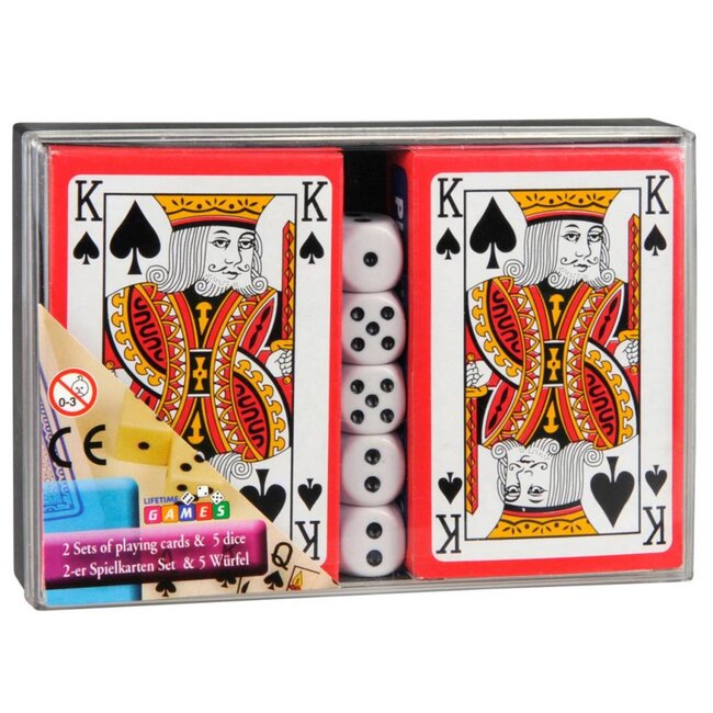 Lifetime Speelkaartenset met dobbelstenen - Compact - Inclusief kunststof doosje - 14 x 9 x 2,5 cm