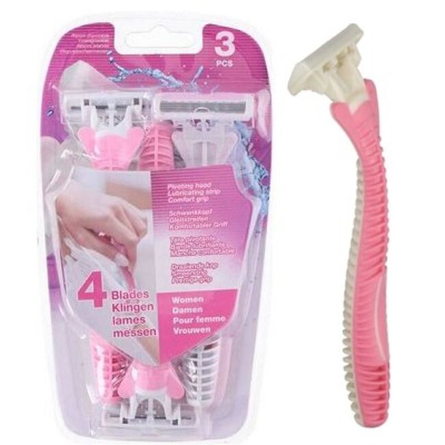 Merkloos Dames wegwerpscheermesjes - met lubricerende strip - 3 stuks - roze