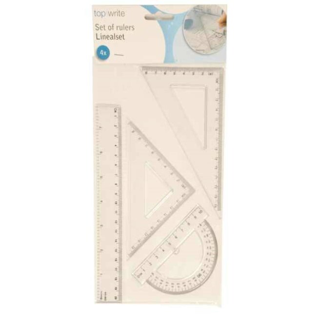 Lifetime Linialenset - Kunststof - 4-delig - Inclusief gradenboog en driehoeken