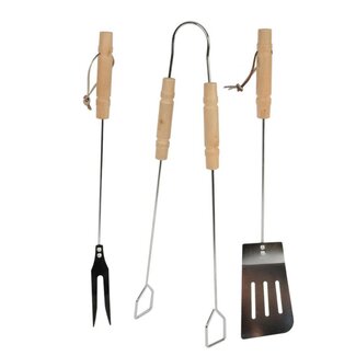Barbecue gereedschapset - 3-delig - RVS met houten handvat - 43 cm - modern design
