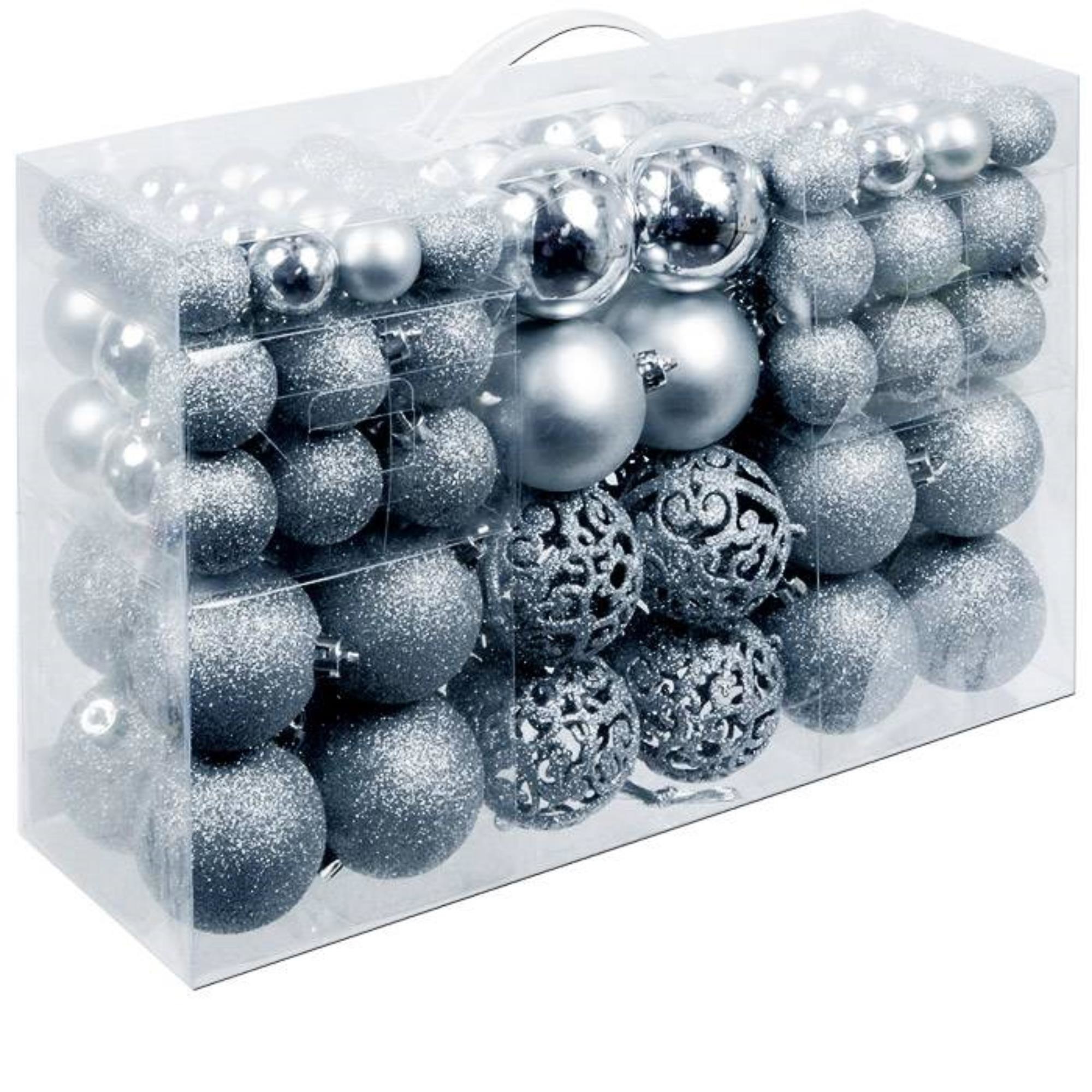 Lifetime Kerstballen - 100 ballen - Plastic / Kunststof Zilver -