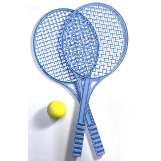 Benson Tennis set - plastic rackets - soft bal - 3-delig - blauw/geel - 2 personen