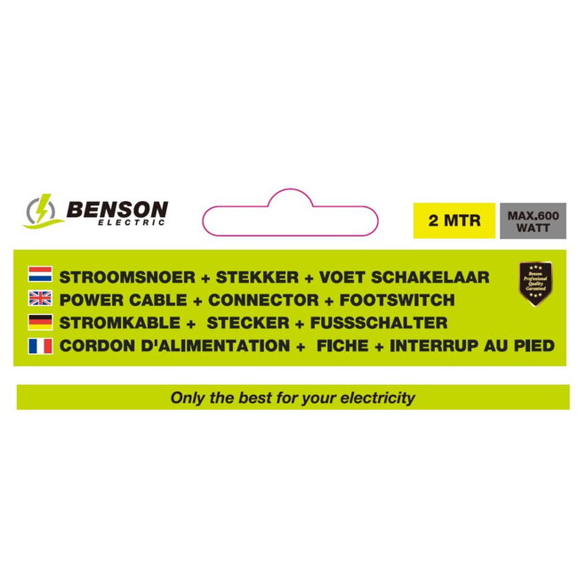 Benson Stroomsnoer met ronde voetschakelaar - wit - 2 meter - handsfree bediening