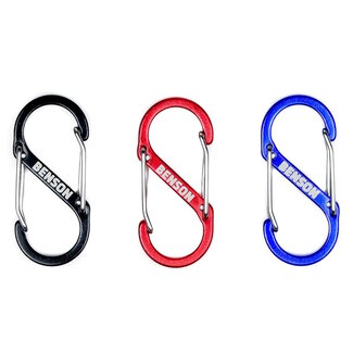 Benson Dubbele karabijnhaak set - 22 x 50 mm - Zwart, rood en blauw - 3 stuks