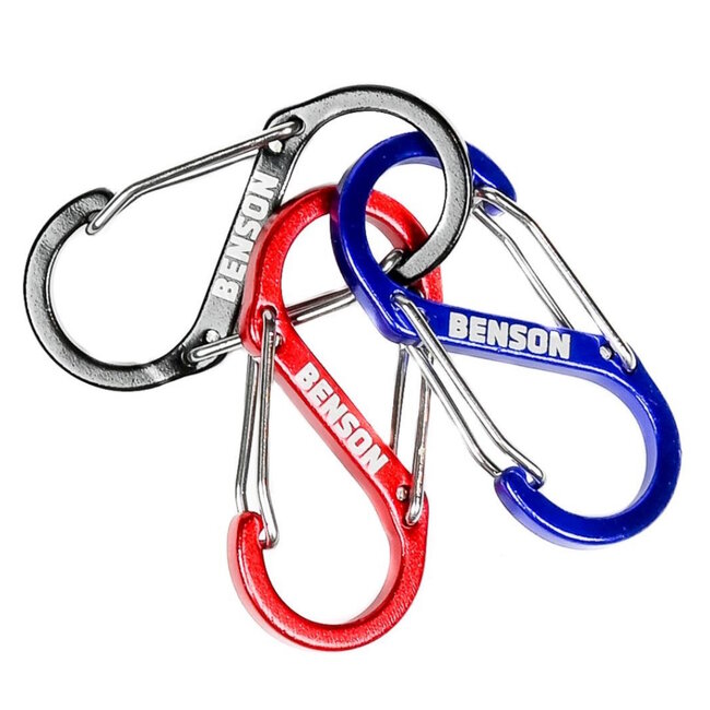 Benson Dubbele karabijnhaak set - 22 x 50 mm - Zwart, rood en blauw - 3 stuks
