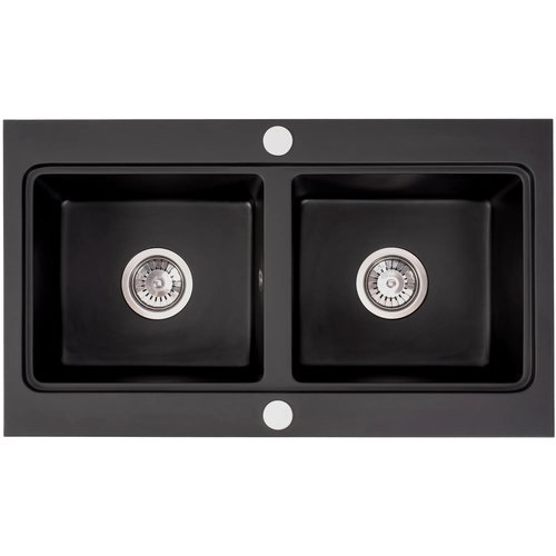 REA Caddy Dubbele Keukenspoelbak - Graniet - 46.5 x 80 x 19.5 cm - Mat Zwart REA Caddy Dubbele Keukenspoelbak - Graniet - 46.5 x 80 x 19.5 cm - Mat Zwart