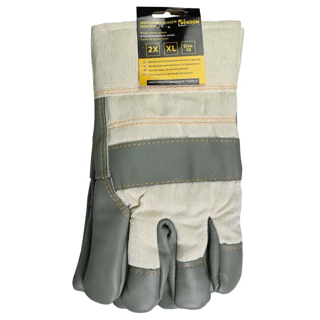 Benson Winter werkhandschoenen - Deluxe - Leder en bont - Maat 10 - Set