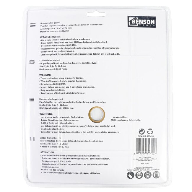 Benson Universele diamantschijf - getand - 230 mm - lange levensduur - 6600 t/min