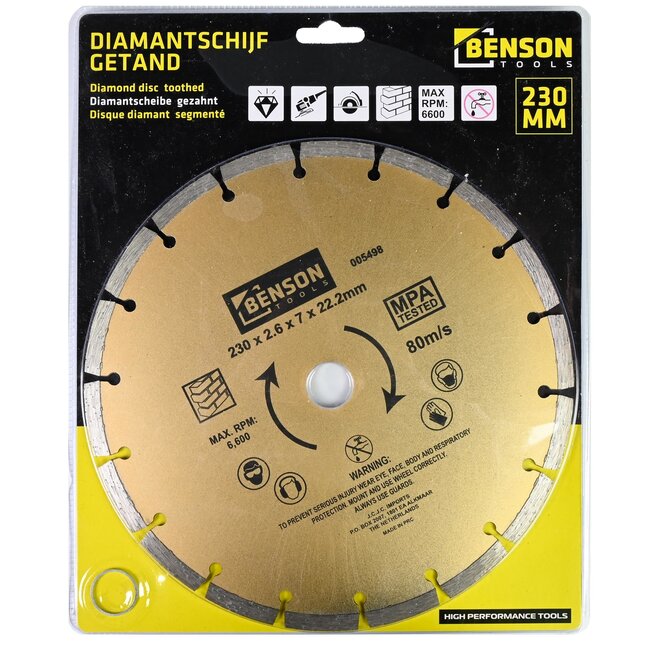 Benson Universele diamantschijf - getand - 230 mm - lange levensduur - 6600 t/min