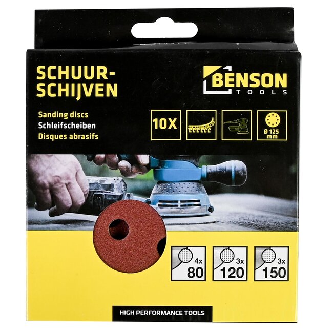 Benson Schuurschijven set - Ø 125 mm - Korrel 80/120/150 - 10-delig