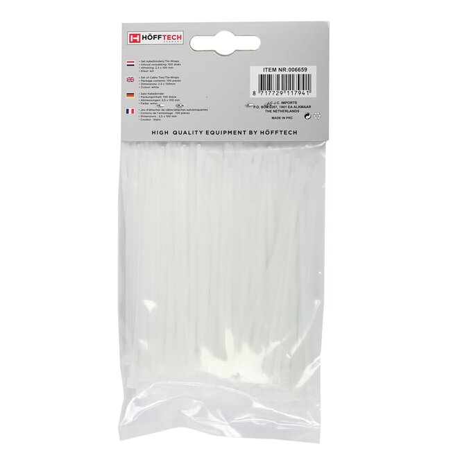 Hofftech Witte nylon kabelbinders - UV-bestendig - 100 mm - 100 stuks