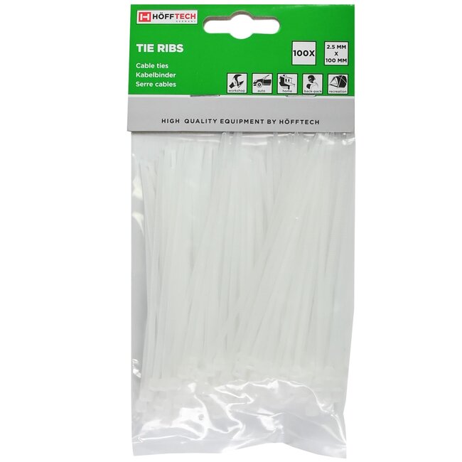 Hofftech Witte nylon kabelbinders - UV-bestendig - 100 mm - 100 stuks