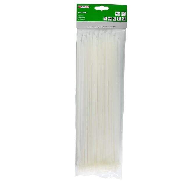 Hofftech Tie Ribs - UV-bestendig - 3.6 x 300 mm - Wit - 100 stuks