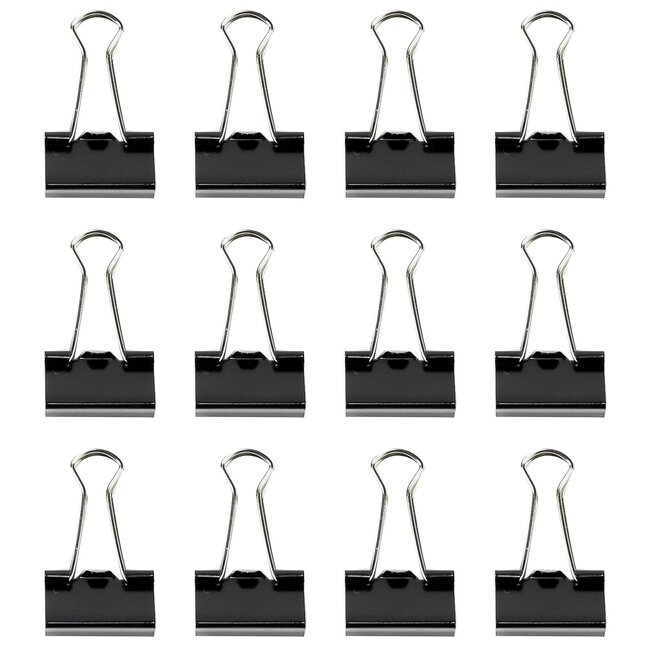 Benson Papierklemmen - 19 mm - Vernikkeld Zwart - Set van 12 - Grote Capaciteit