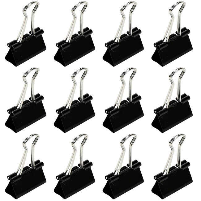 Benson Papierklemmen - 19 mm - Vernikkeld Zwart - Set van 12 - Grote Capaciteit