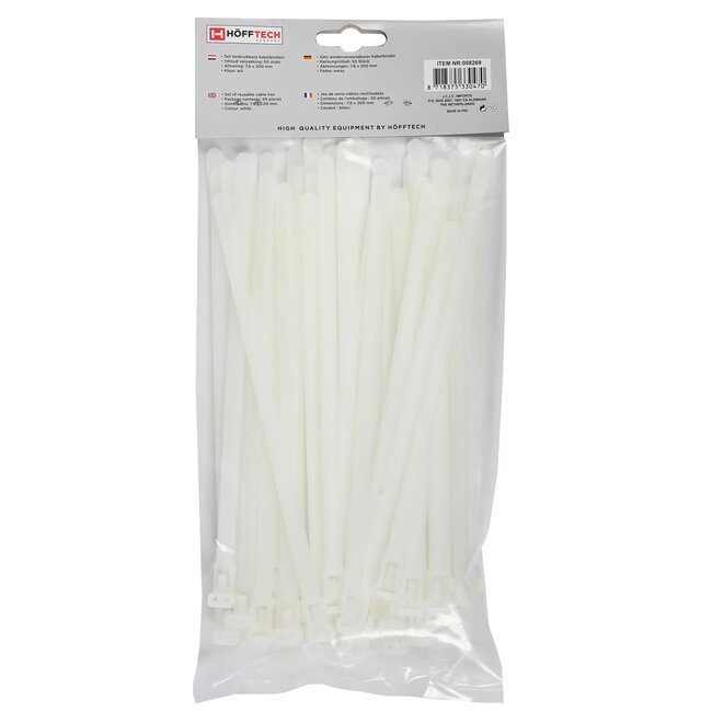 Hofftech Hersluitbare kabelbinders - 7.6 x 200 mm - wit - 50 stuks