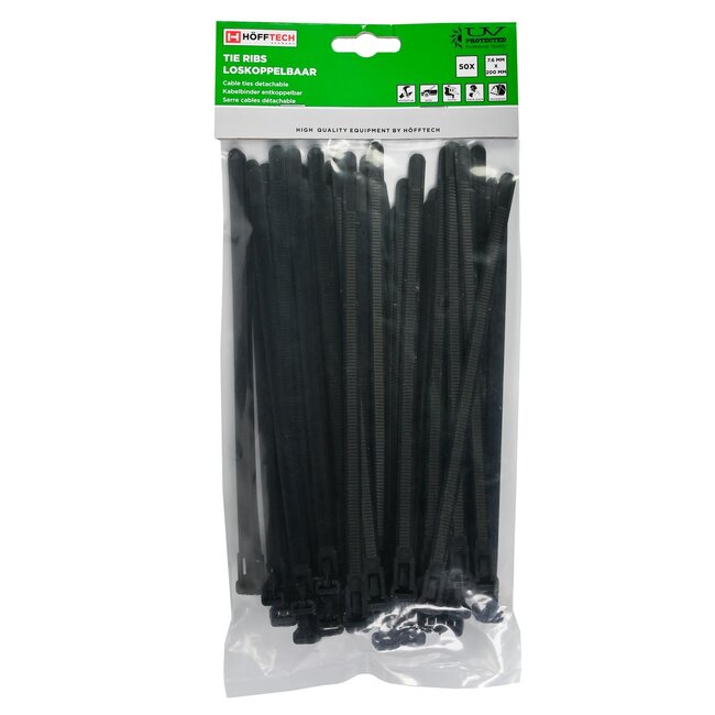 Hofftech Hersluitbare kabelbinders - 7.6 x 200 mm - zwart - 50 stuks