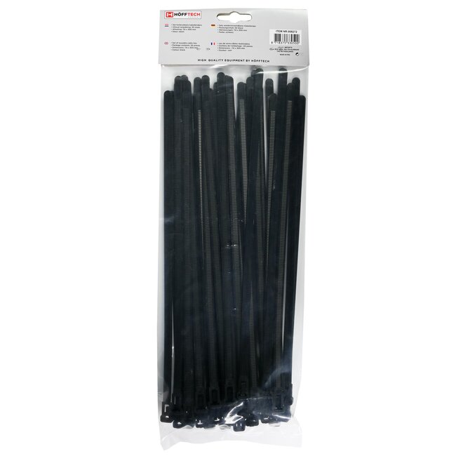 Hofftech Hersluitbare kabelbinders - 7.6 x 300 mm - Zwart - 50 stuks - Herbruikbaar en losneembaar