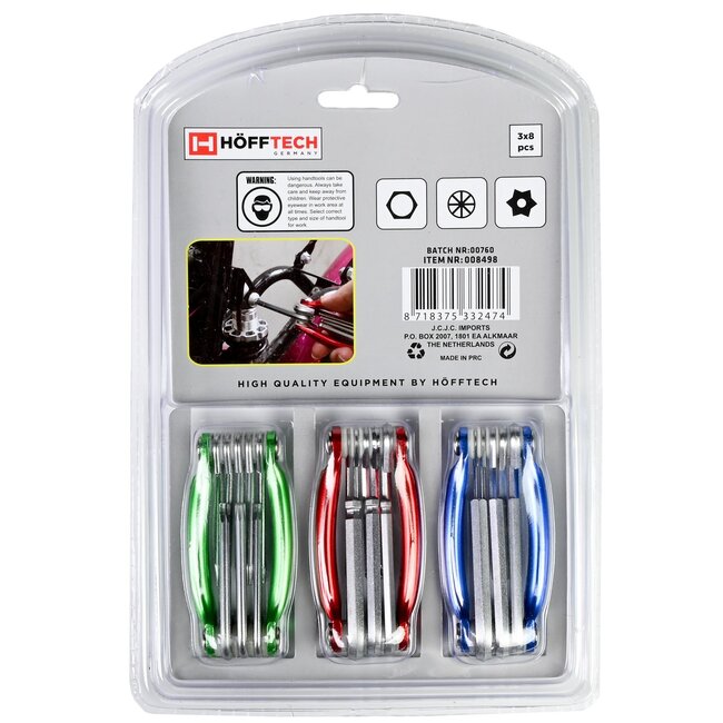 Hofftech Vouwbare inbus- en Torxsleutelset - 3-delig - Kleurgecodeerd - Chroom-vanadiumstaal