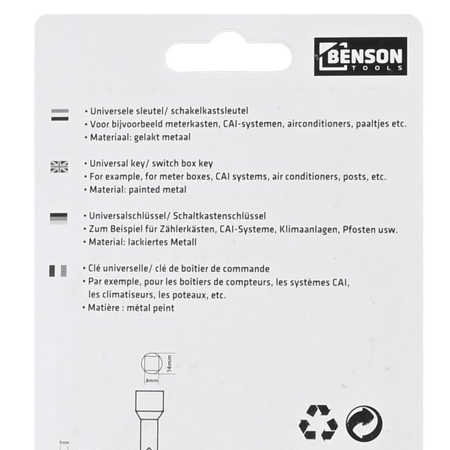 Benson Vierzijdige schakelkastsleutel - robuust en veelzijdig - zwart