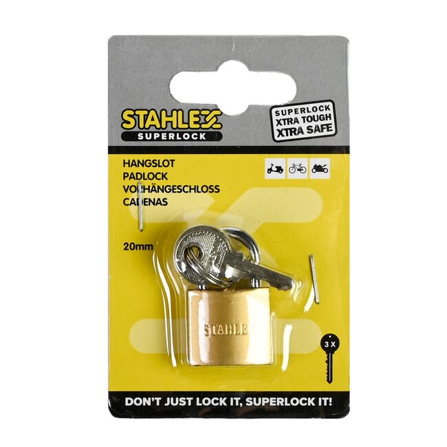 Stahlex Veelzijdig hangslot - 20 mm - veiligheidscategorie C - drie sleutels - geharde beugel