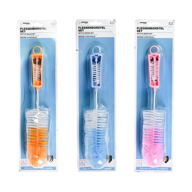 Benson Flessenborstel set - 2-delig - roze of blauw - inclusief speenborstel
