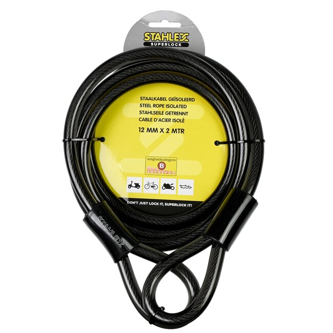 Stahlex Staalkabel met lussen - 2 meter - 12 mm - Geplastificeerd - Diefstalpreventie