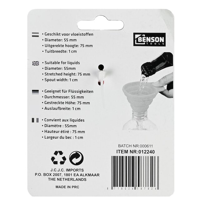 Benson Silicone trechter - 55 mm - rood - met hangoog - per stuk