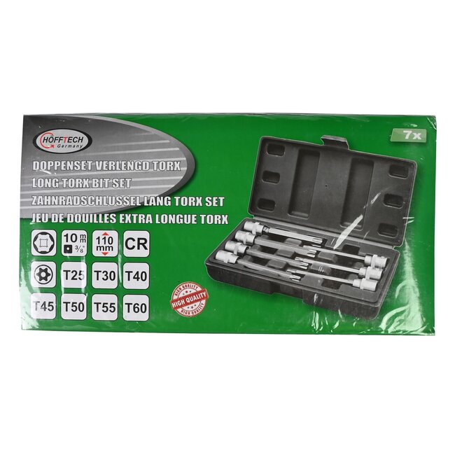 Hofftech Verlengde Torx doppenset - 7-delig - 100 mm - Chroom-vanadiumstaal - Inclusief opbergdoosje