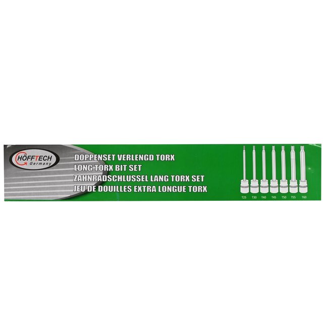 Hofftech Verlengde Torx doppenset - 7-delig - 100 mm - Chroom-vanadiumstaal - Inclusief opbergdoosje
