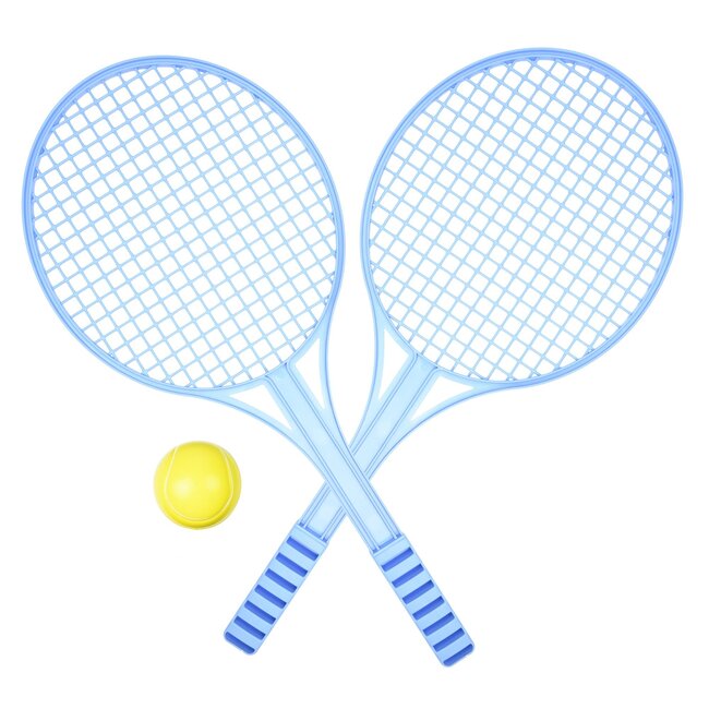 Benson Tennis set - plastic rackets - soft bal - 3-delig - blauw/geel - 2 personen