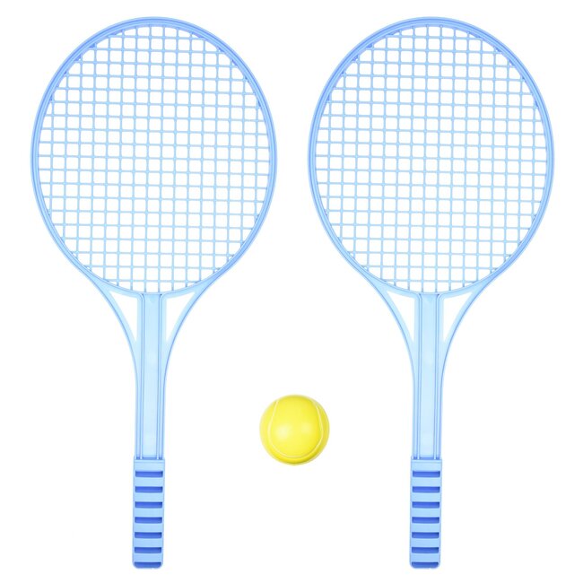Benson Tennis set - plastic rackets - soft bal - 3-delig - blauw/geel - 2 personen