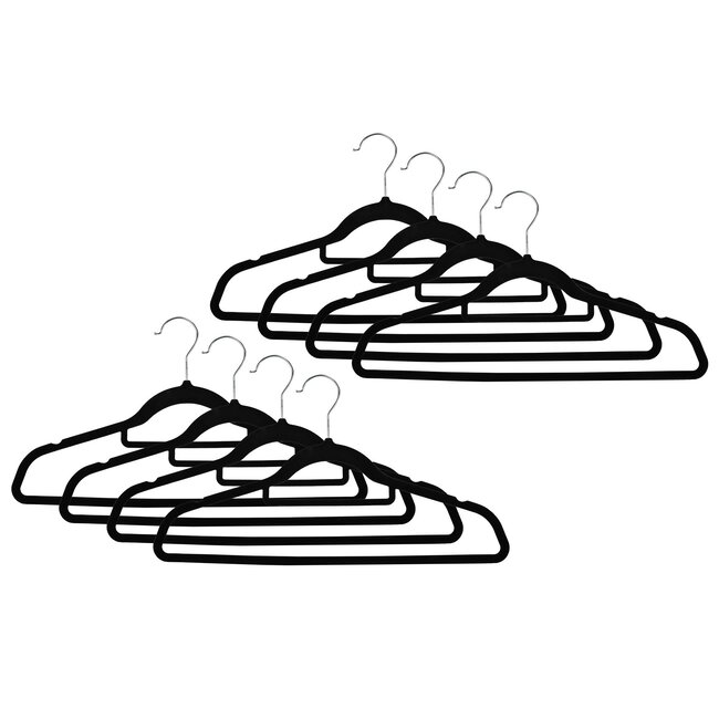 Benson Zwarte velours kledinghangers - anti-slip - 10 stuks