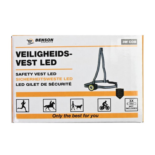 Benson Veiligheidsvest - Reflecterend - COB-LED - 3 standen - Felgeel - AAA batterijen