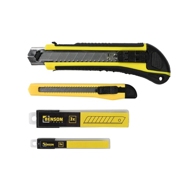 Benson Afbreekmessenset - 4 delig - Inclusief reserve mesjes - Ergonomisch ontwerp - Geel