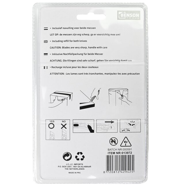 Benson Afbreekmessenset - 4 delig - Inclusief reserve mesjes - Ergonomisch ontwerp - Geel