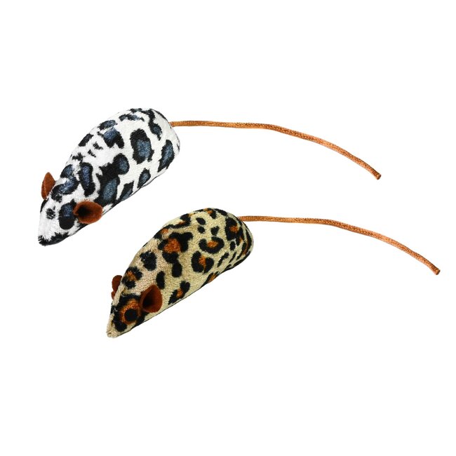 Benson Set kattenspeelgoed muizen - duurzaam en veilig - 2 stuks - wit/zwart en geel/bruin