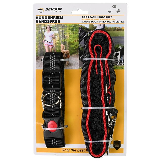 Benson Handsfree hondenriem - reflecterend - verstelbare tailleband - rood/zwart