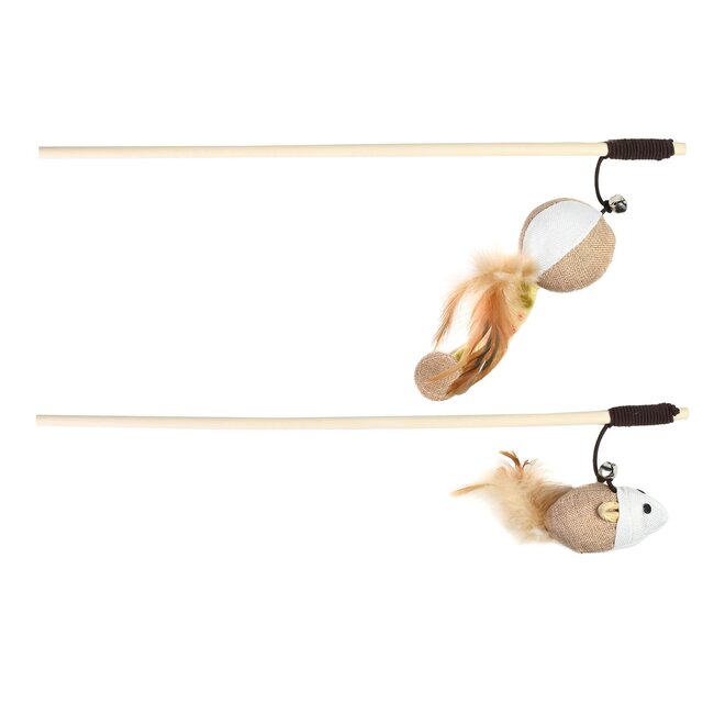 Benson Interactief kattenspeelgoed - hengel met bal en muis - wit/kamillebruin - 2 stuks