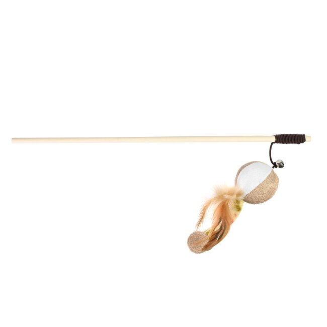 Benson Interactief kattenspeelgoed - hengel met bal en muis - wit/kamillebruin - 2 stuks