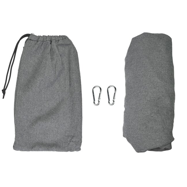 Benson Complete hangmat met karabijnhaak - 200 x 100 cm - grijs - inclusief bevestigingsmaterialen