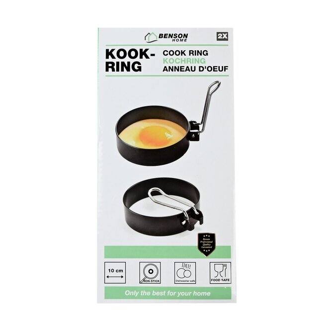Benson Kookring set - Staal en PTFE - Ø10 cm - 2 stuks - Opvouwbare handgreep