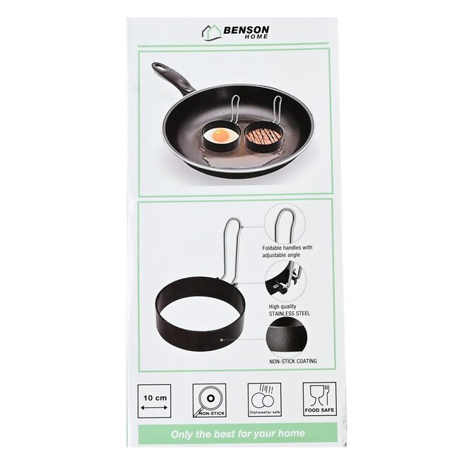 Benson Kookring set - Staal en PTFE - Ø10 cm - 2 stuks - Opvouwbare handgreep