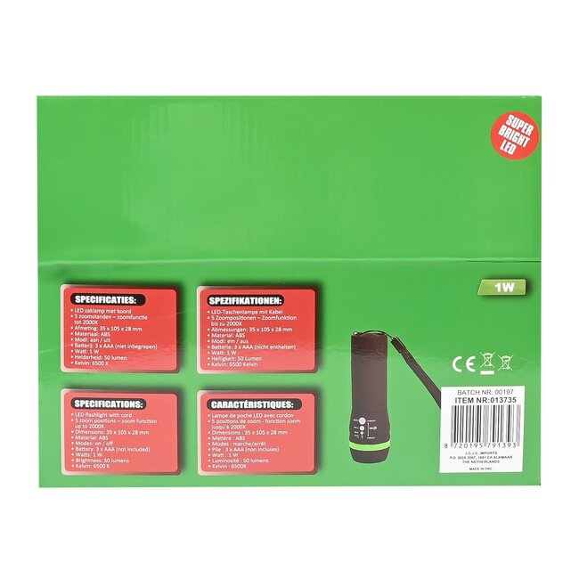 Benson Tactical LED zaklamp - 5 zoomstanden - 50 lumen - kleurenmix