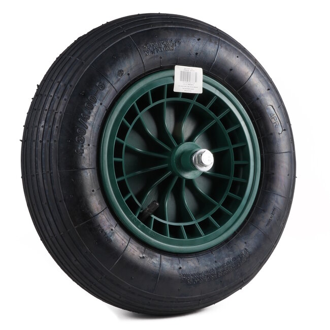 Benson Complete set kruiwagenwiel met as - luchtband - 400 mm - groen kunststof velg - 180 kg draagkracht