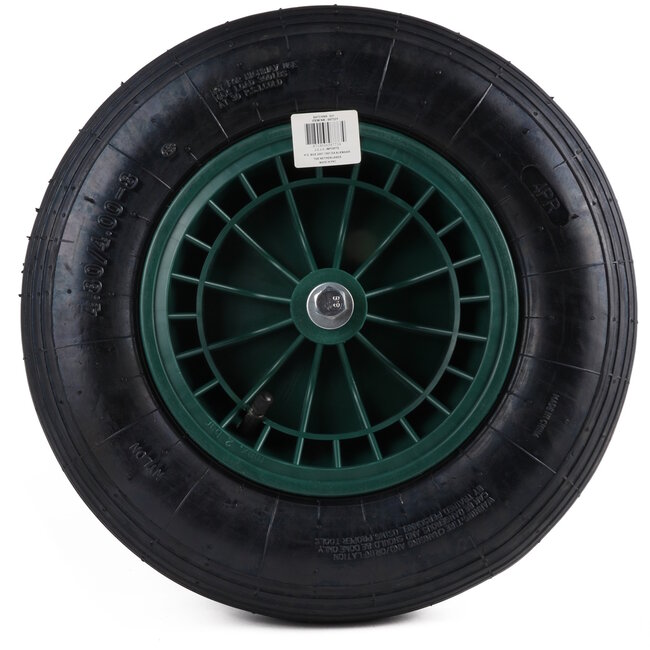 Benson Complete set kruiwagenwiel met as - luchtband - 400 mm - groen kunststof velg - 180 kg draagkracht