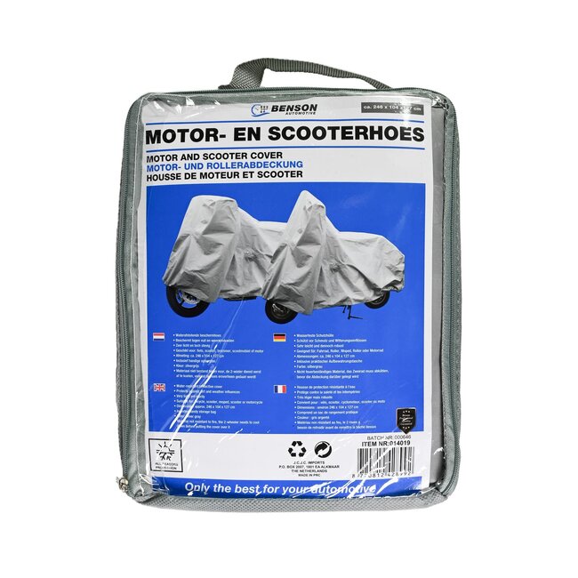 Benson Stevige motor- en scooterhoes - waterafstotend - 246 x 104 x 127 cm - zilvergrijs - inclusief opbergtas
