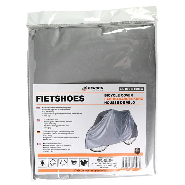 Benson Stevige fietshoes - Voorgevormd design - 200 x 100 cm - Grijs - Inclusief opbergtas