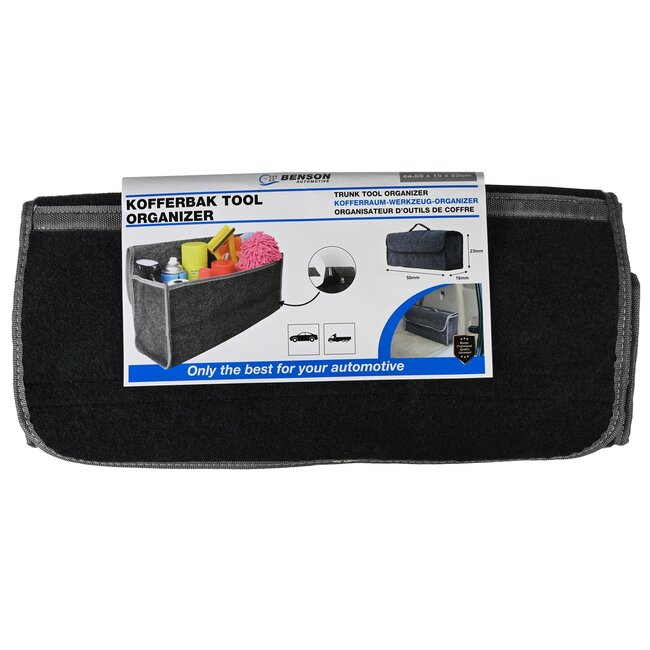 Benson Kofferbak organizer - groot hoofdvak - klittenband - zwart/grijs - 50 x 16 x 23 cm